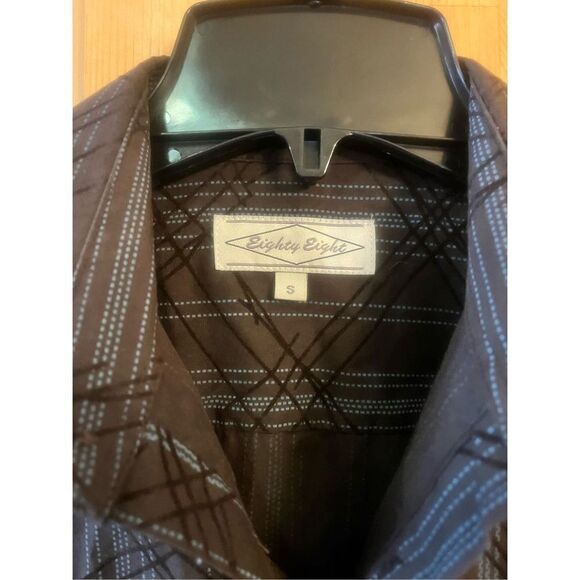 Eighty Eight Size S Mens Button Down Brown/Blue Long Sleeve Shirt (2656) - Picture 2 of 4